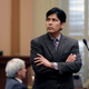 State Sen. Kevin de Leon, D-Los Angeles, watches as the votes are posted for his measure that would at the Capitol in Sacramento, Calif. De Leon will be sworn-in as the new Senate leader at a lavish evening event, with far more pomp than the typical Capitol affair that marks the change leadership, at the Walt Disney Concert Hall, in Los Angeles, Wednesday, Oct. 15, 2014.